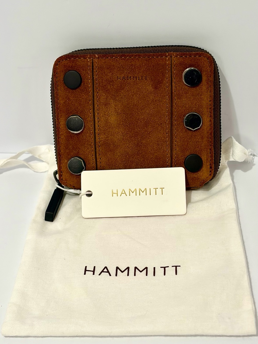 Hammitt 5 North Compact Wallet in Mahogany Suede With Bronze Hardware